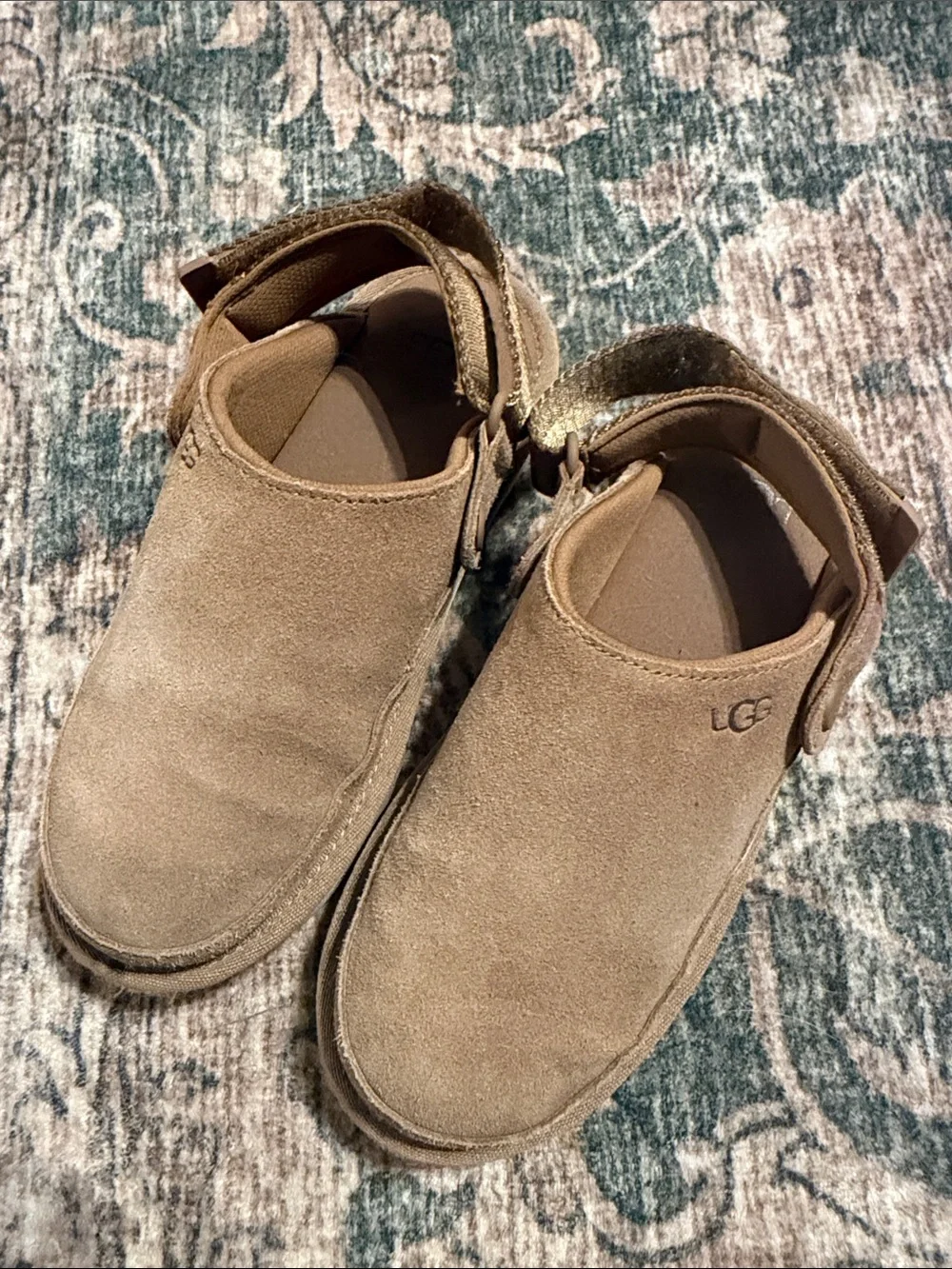 UGG Goldenstar Kids Tan Suede Velcro Moccasin Shoes